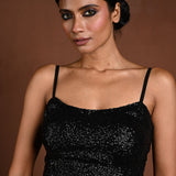 Black Sequin Spaghetti Strap Blouse with Back Closure - Anvi Couture