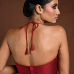 Maroon Halter Neck Blouse in Raw Silk with Back Closure - Anvi Couture