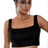 Dark Brown Sleeveless Velvet Modern Blouse - Anvi Couture