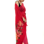 Red Floral Painted Pure Organza Silk with Unstitch Blouse Piece - Anvi Couture