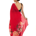 Red Floral Painted Pure Organza Silk with Unstitch Blouse Piece - Anvi Couture