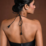Black Halter Neck Blouse in Raw Silk with Back Closure - Anvi Couture