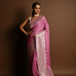 Pastel Mauve Pure Satin Silk Handloom Banarasi Saree - Anvi Couture