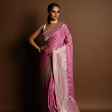 Pastel Mauve Pure Satin Silk Handloom Banarasi Saree - Anvi Couture