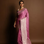 Pastel Mauve Pure Satin Silk Handloom Banarasi Saree - Image 2