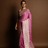 Pastel Mauve Pure Satin Silk Handloom Banarasi Saree - Image 2