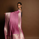 Pastel Mauve Pure Satin Silk Handloom Banarasi Saree - Image 3