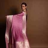 Pastel Mauve Pure Satin Silk Handloom Banarasi Saree - Anvi Couture