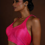Pink Halter Neck Blouse in Raw Silk with Back Closure - Anvi Couture