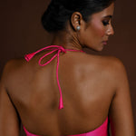 Pink Halter Neck Blouse in Raw Silk with Back Closure - Anvi Couture