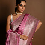 Pastel Mauve Pure Satin Silk Handloom Banarasi Saree - Anvi Couture