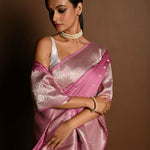 Pastel Mauve Pure Satin Silk Handloom Banarasi Saree - Anvi Couture