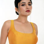 Mustard Yellow Silk Modern Sleeveless Blouse - Anvi Couture