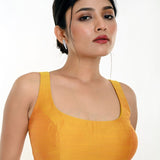 Mustard Yellow Silk Modern Sleeveless Blouse - Anvi Couture