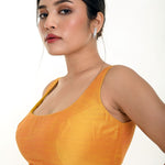 Mustard Yellow Silk Modern Sleeveless Blouse - Anvi Couture