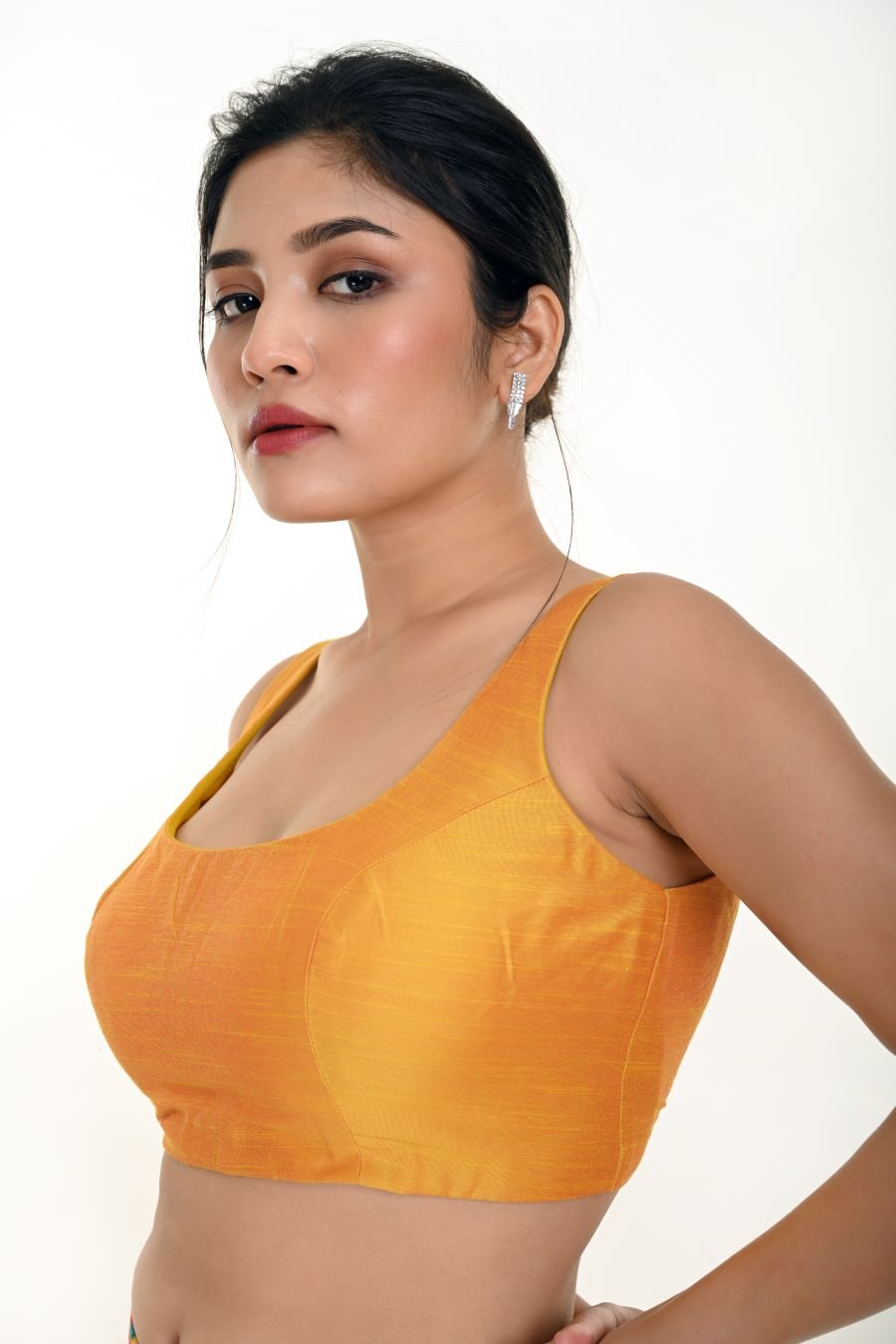 Mustard Yellow Silk Modern Sleeveless Blouse - Anvi Couture