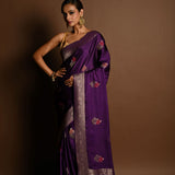 Purple Boota Silk Handloom Banarasi Saree - Anvi Couture