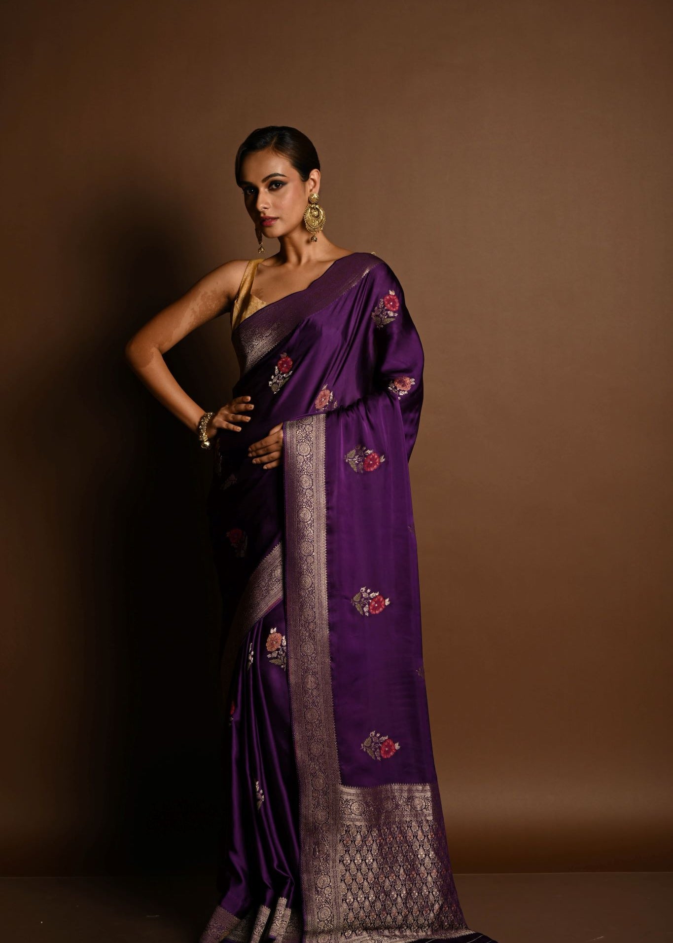 Purple Boota Silk Handloom Banarasi Saree - Anvi Couture