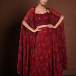Maroon Cape - Style Lehenga with Bandhej Print and Sequin Choli - Anvi Couture