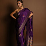 Purple Boota Silk Handloom Banarasi Saree - Anvi Couture