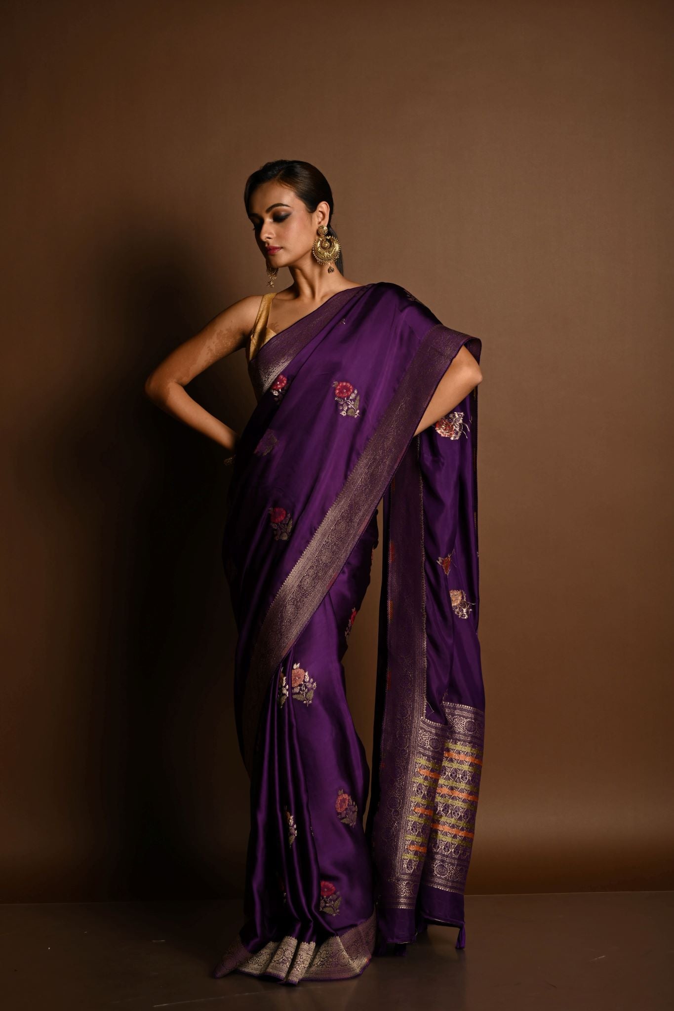 Purple Boota Silk Handloom Banarasi Saree - Anvi Couture