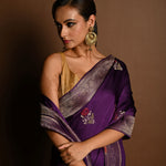 Purple Boota Silk Handloom Banarasi Saree - Anvi Couture