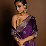 Purple Boota Silk Handloom Banarasi Saree - Anvi Couture