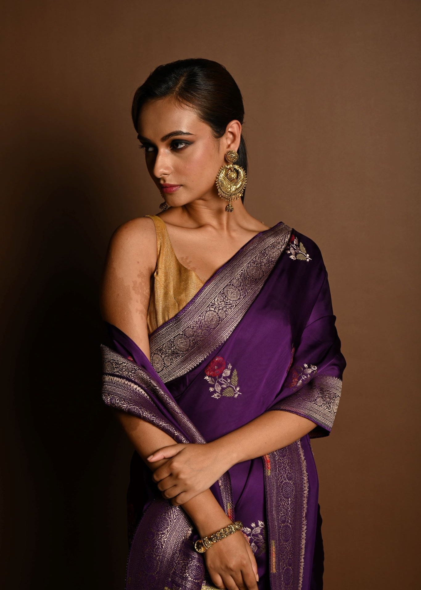 Purple Boota Silk Handloom Banarasi Saree - Anvi Couture