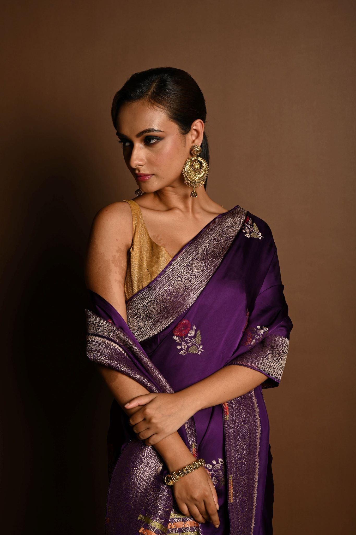 Purple Boota Silk Handloom Banarasi Saree - Anvi Couture