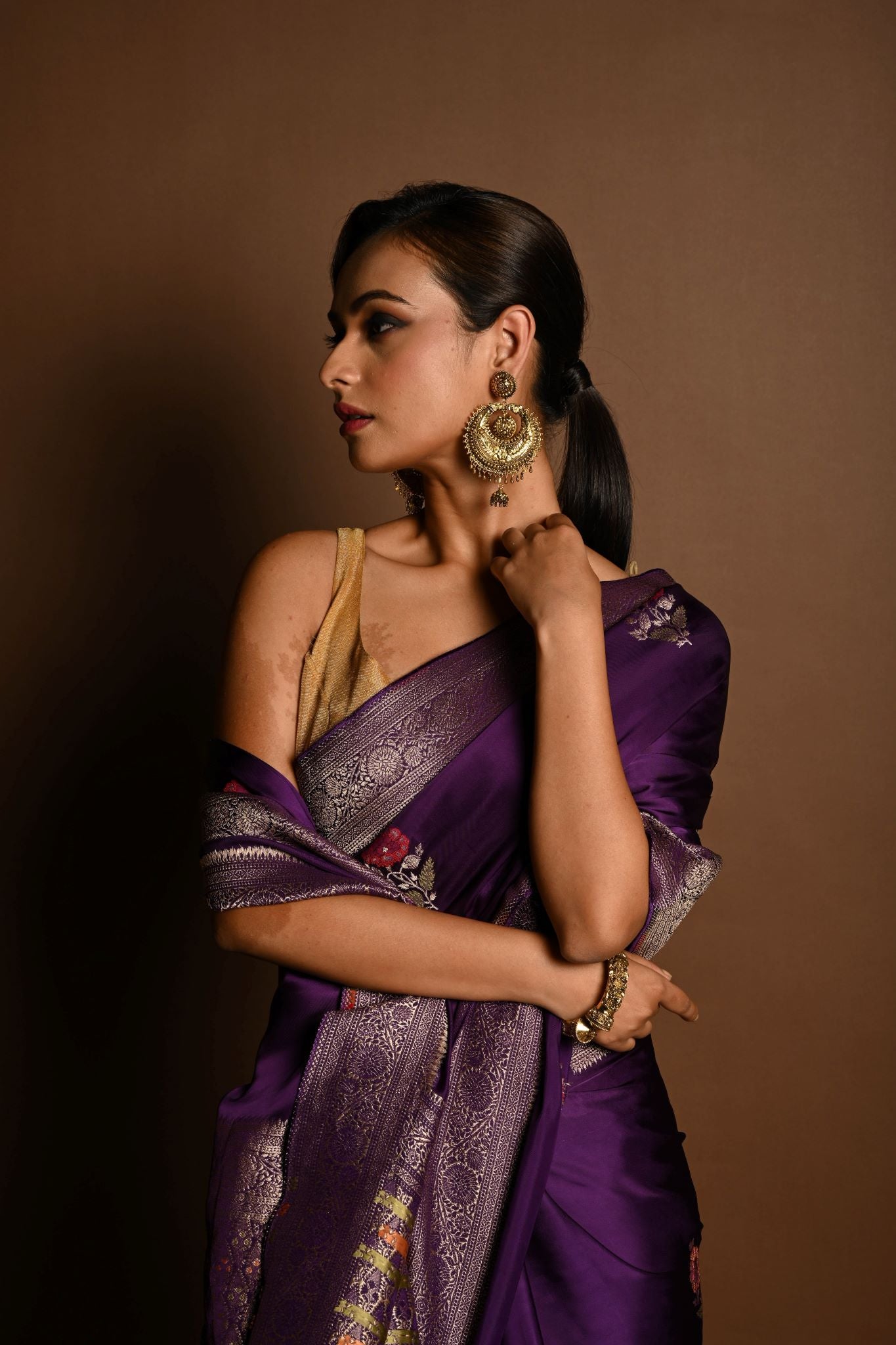 Purple Boota Silk Handloom Banarasi Saree - Anvi Couture