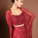 Maroon Cape - Style Lehenga with Bandhej Print and Sequin Choli - Anvi Couture
