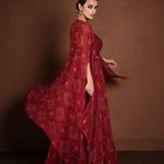 Maroon Cape - Style Lehenga with Bandhej Print and Sequin Choli - Anvi Couture