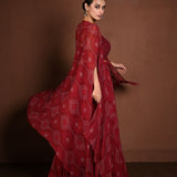 Maroon Cape - Style Lehenga with Bandhej Print and Sequin Choli - Anvi Couture