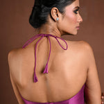 Purple Halter Neck Blouse in Raw Silk - Anvi Couture