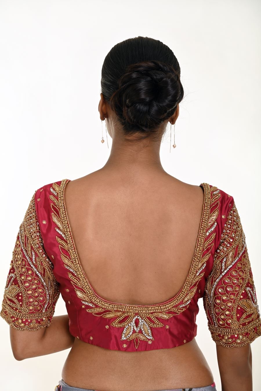 Maroon Pure Silk Hand Embroidered Bridal Blouse - Anvi Couture