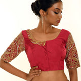 Maroon Pure Silk Hand Embroidered Bridal Blouse - Anvi Couture