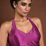 Purple Halter Neck Blouse in Raw Silk - Anvi Couture