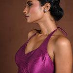 Purple Halter Neck Blouse in Raw Silk - Anvi Couture