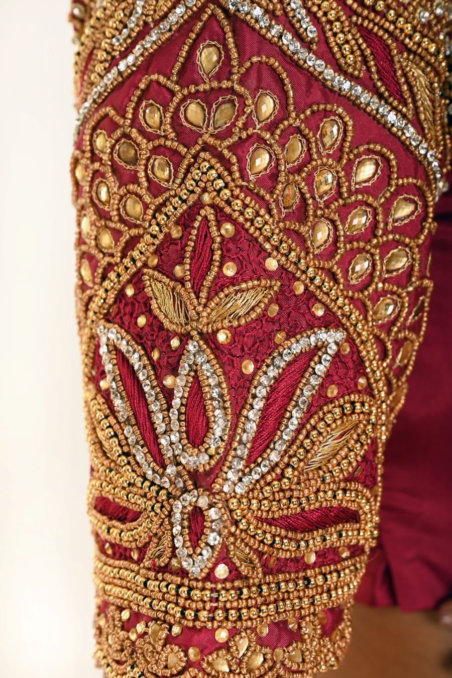 Maroon Pure Silk Hand Embroidered Bridal Blouse - Anvi Couture