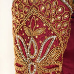 Maroon Pure Silk Hand Embroidered Bridal Blouse - Anvi Couture