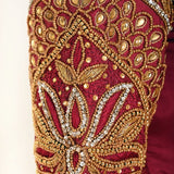 Maroon Pure Silk Hand Embroidered Bridal Blouse - Anvi Couture