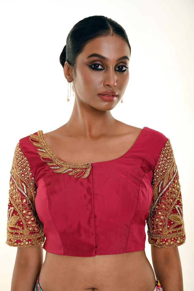 Maroon Pure Silk Hand Embroidered Bridal Blouse