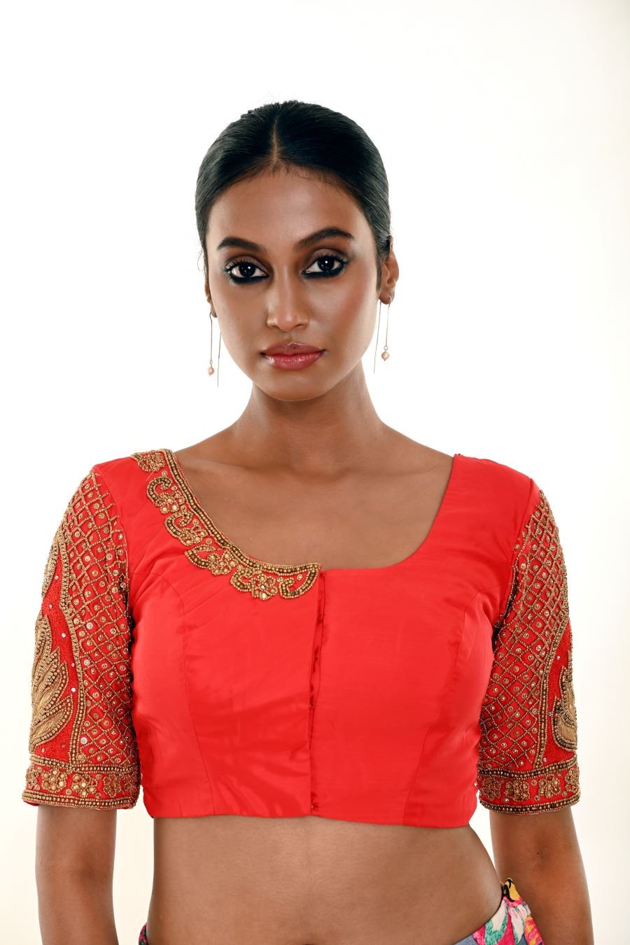 Red Bridal Blouse with Heavy Hand Embroidery - Anvi Couture