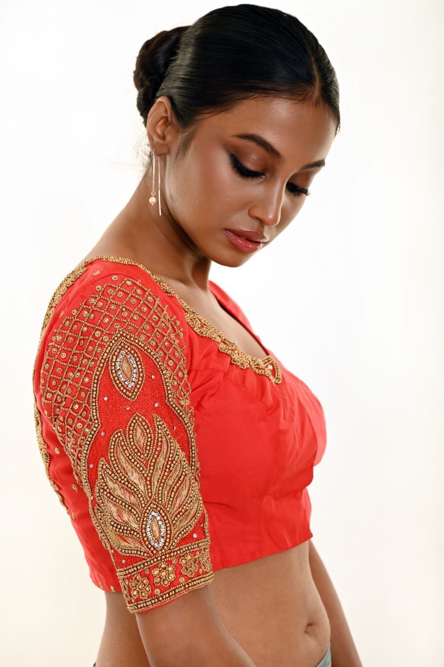 Red Bridal Blouse with Heavy Hand Embroidery - Anvi Couture