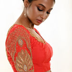 Red Bridal Blouse with Heavy Hand Embroidery - Anvi Couture