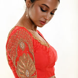 Red Bridal Blouse with Heavy Hand Embroidery - Anvi Couture