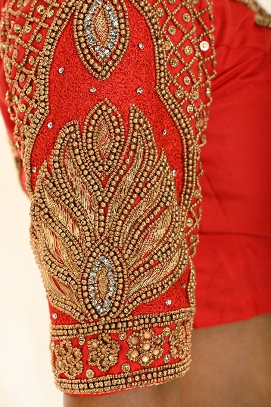 Red Bridal Blouse with Heavy Hand Embroidery - Anvi Couture