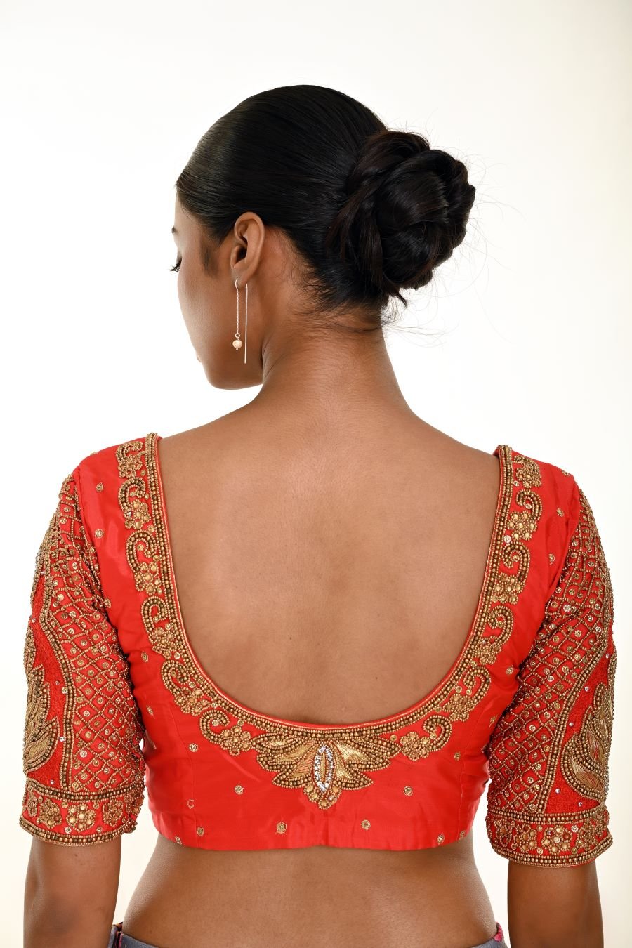 Red Bridal Blouse with Heavy Hand Embroidery - Anvi Couture