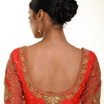 Red Bridal Blouse with Heavy Hand Embroidery - Anvi Couture