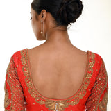 Red Bridal Blouse with Heavy Hand Embroidery - Anvi Couture